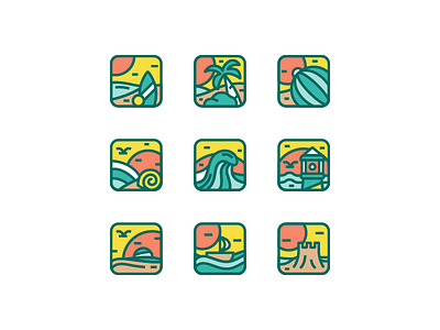 Beach Icons beach holiday icon set summer surfing vacation wave