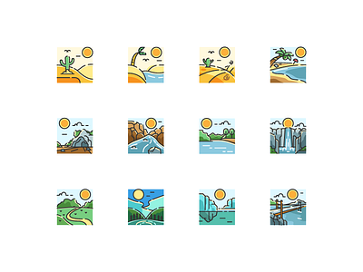 Landscape Nature Icon Set desert environment holiday icon icon design icon set illustration landmark landscape nature travel vacation