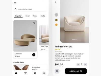 Furniture e-commerce app art design e commerce ecommerce figma furniture landingpage ui uidesign uiux vintage