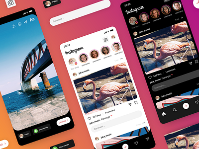 Instagram mobile app facelift android app app design bottom bar bottom nav dark instagram ios mobile mobile app mobile ui mode modern rounded ui