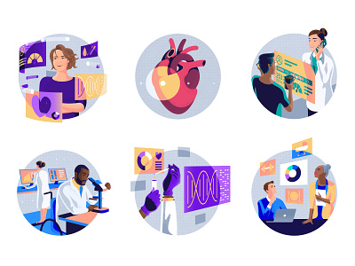 Color Genomics – Product Illustrations conceptual genome genomics health healthcare icons illustration medical product illustration spot illustrations vector