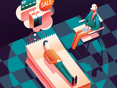 Deloitte Cover Illy consumerism illustration psychiatrist shopping vector