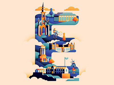 Wanderlust Alphabet – E castle design edinburgh illustrated type illustration scotts monument travel typeface