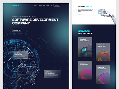 TwoAce - Landing Page ai creative graphic design modern robots software technology techy ui uiux ux web design website design