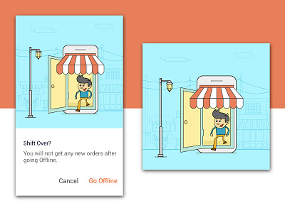 Going Offline - popup card character colors dribbble grofers illustration market mobile shop shot sketch street
