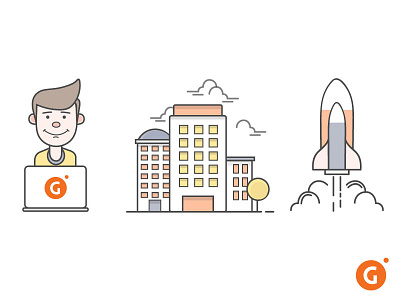 Grofers Website Illustrations boy building character design grofers illustration rocket visual website