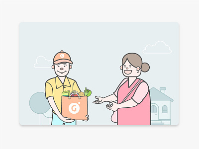 Delivery Card app bag boy card customer delivery design girl illustration minimal service ui