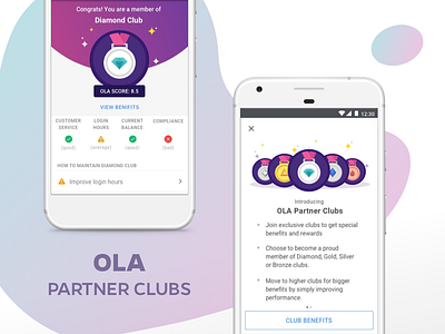 Ola Partner Clubs - Monitor, Motivate And Reward Partners benefits illustrations minimal mobile olacabs performance service system ui ux