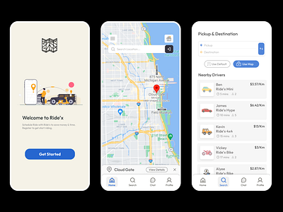 Car Booking App UI - Ride'x - A Booking App for Mobile