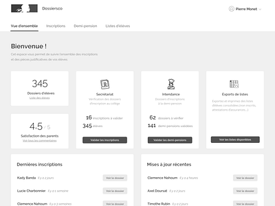 Dossiers scolaires admin admin dashboard app application french ux ux design