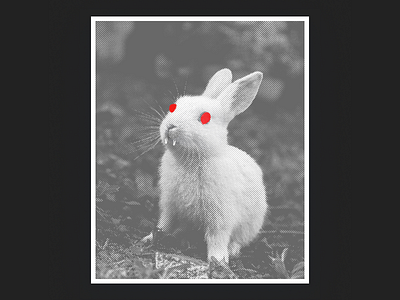 Bad Bunny black white bunny evil fangs halftones illustration rabbit