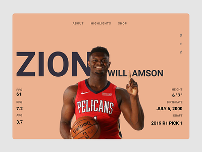 Zion Williamson - Basketball UI basketball basketball player design nba ui web design zion williamson