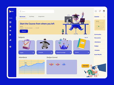 Online learning Dashboard for Children clean course dashboad dashboard ui design education landing page design minimal students ui uidesign ux uxdesign