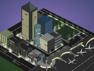 Night City city illustration night sketchup town