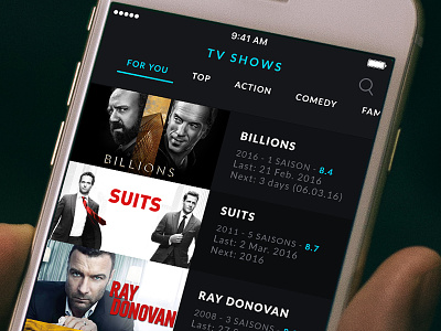 Movie & TV App - Tv Show List ios iphone list movie player poster show tabs tv
