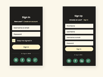 Sign In & Sign Up Mobile