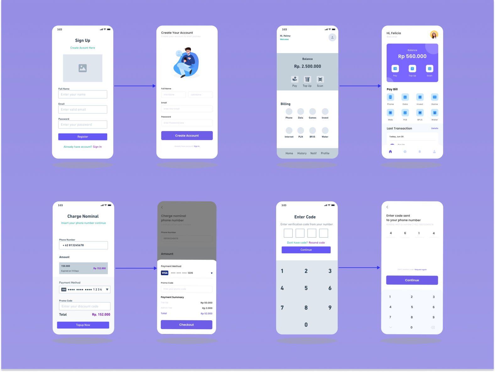 Wireframe to Visual UI Mobile App E-Wallet by Helmy Fikri Luthfyana on ...