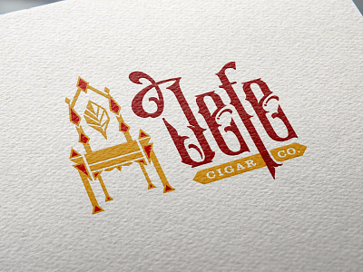 Logo for a Cigar Brand art deco branding chair cigar crown decorative gold jefe king ornamental red royal throne tobacco typography