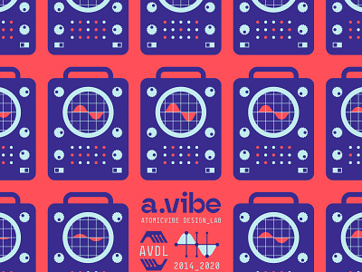 atomicvibe 2020 redesign - 05 a atomic atomicvibe blue branding dots geometric graph hands lab logo monospaced oscilloscope red science simple v vibrate vintage waveform