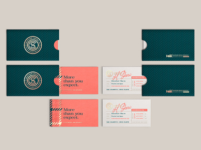 HSCo branding 02 - biz cards & sleeves branding business card custom green lettering logo monogram pink real estate script signature