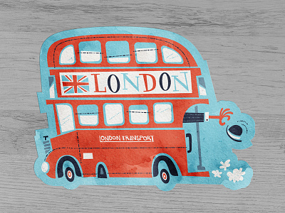 Double D bus'd britain british bus double decker bus hat london red retro uk union jack watercolor whimsical
