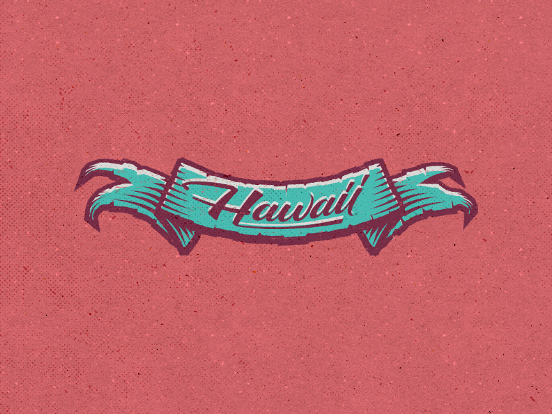 Ha Vi Ee texture roughened rough linocut woodcut pink blue illustration lettering scroll hawaii