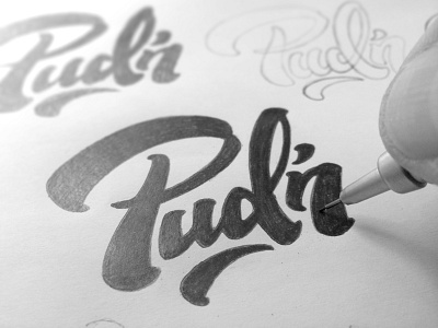 Sweet pud'n 01 brush curves curvy dessert lettering logo rounded sketch smooth sugar sweet typography