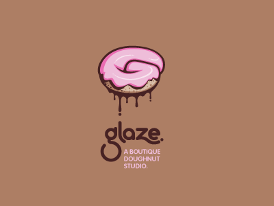 Glaze logo bakery brown cake circle custom type donut doughnut drip dripping drips frosting g glaze gooey icing mod modern pink round rounded sugar sweet tan typographic typography