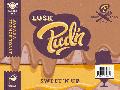 Sweet pud'n 05 brush curves curvy dessert lettering logo rounded smooth sugar sweet typography vape
