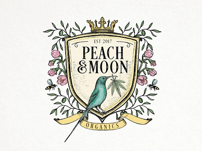 PEACH & MOON artist birds branding business crown design flowers graphic design illustraion leaves lettermark minimal moon organics peach pictorial mark trend typography vintage