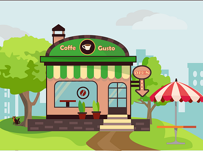 Кофейня в парке "Сoffe Gusto" 2d flat design graphic design вектор иллюстрация флэт