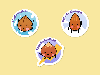 Stickers almond bolt characters cloud colorful cute hazelnut kawaii nut rain stickers vector