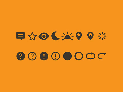 Icon set 2 ask comment exclamation help icons loading moon morning night notification one way pin question read roudtrip spot star sun unread view