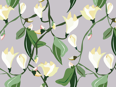 Budding and Blooming Magnolias in Lavender design illustration magnolias pattern pattern design surface design surface pattern design vector