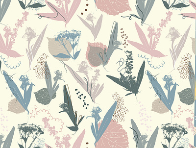 Pressed Wildflowers in Neutral design illustration pattern pattern design pressed flowers spring surface design surface pattern design vector