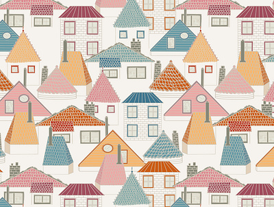 Happy Houses with Colorful Roofs colorful roofs design houses illustration pattern pattern design surface design surface pattern design