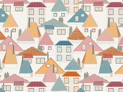Happy Houses with Colorful Roofs colorful roofs design houses illustration pattern pattern design surface design surface pattern design