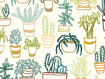 Potted Cacti and Succulents cacti design illustration pattern pattern design potted plants succulents surface design surface pattern design