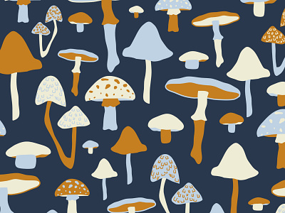 Cozy Blue and Orange Mushrooms design mushrooms pattern pattern design surface design surface pattern design vector