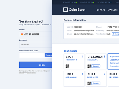 Online Bank UI banking bitcoin coinsbank crypto dashboard login ui