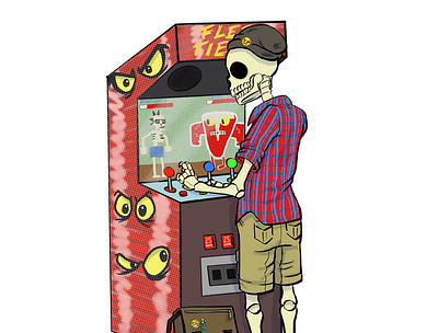 Skeleton Arcade - Personal Work arcade beanie bones classic insert coin justinlangfordart meat procreate skeleton skull spooky spoopy videogames