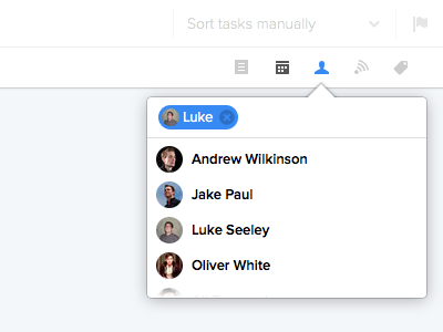 Assigning tasks inline avatars icons list popover task tokens tooltip ui web