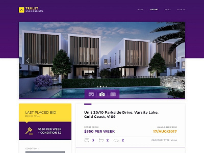 Property Detailed Page biding clean landing listing property purple real estate rent slider website yellow