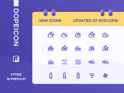 Dopeicon Updated by 01/01/2019 animation app branding design dope dopeicon flat freebies icon icons illustration logotype typography ui ux vector weather weather icon