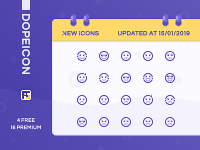 Dopeicon Updated by 15/01/2019 animation app branding design dope dopeicon emoji emoji set flat freebies icon illustration logo type typography ui ux vector web website