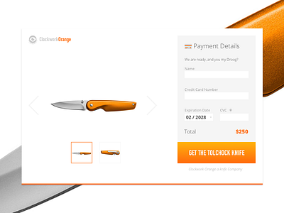 A Knife Company 🔪 — Daily UI Challenge #002 checkout clockwork orange dailyui knife orange ui
