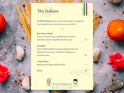 The Italians 🇮🇹 — Daily UI Challenge #017 dailyui email email receipt italy restaurant ui