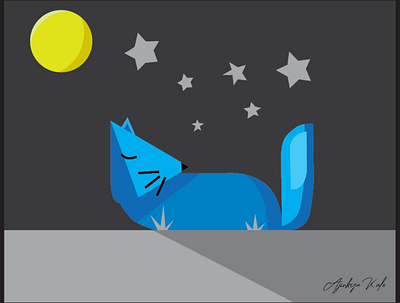 Sleeping Fox in Starry Night design fox illustration minimal night sleepy fox starry night