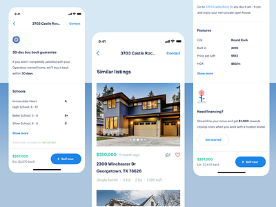 Property Detail Page @ Opendoor Mobile App app cards footer home house illustration ios list listings mobile mobile app price product product design property real estate simple ui ux white