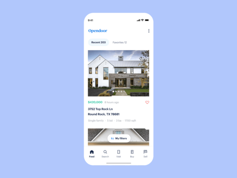 Feed Tab @ Opendoor Mobile App app design home house ios mobile mobile app opendoor product product design real estate simple ui ux visual design